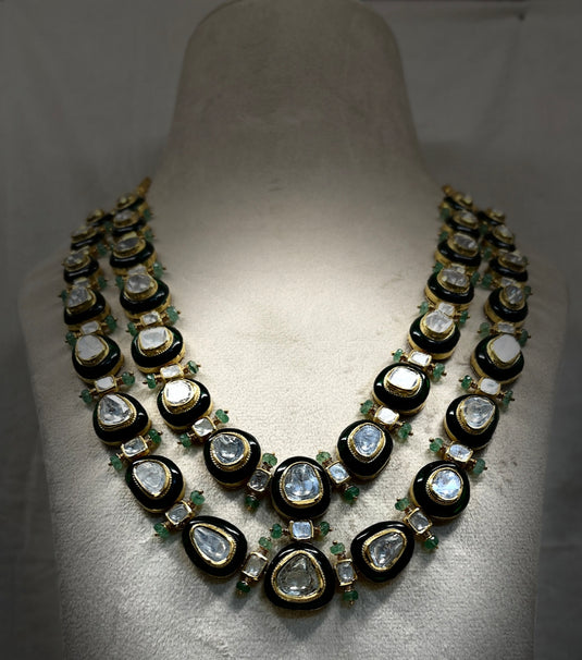 Two Polki Line Long Necklace Set