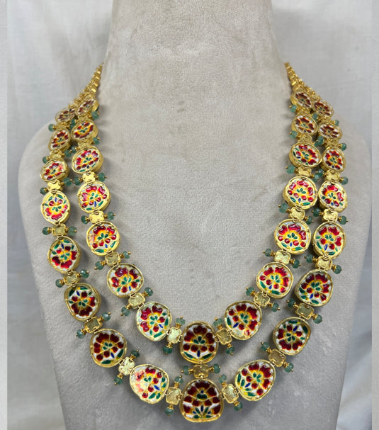 Two Polki Line Long Necklace Set