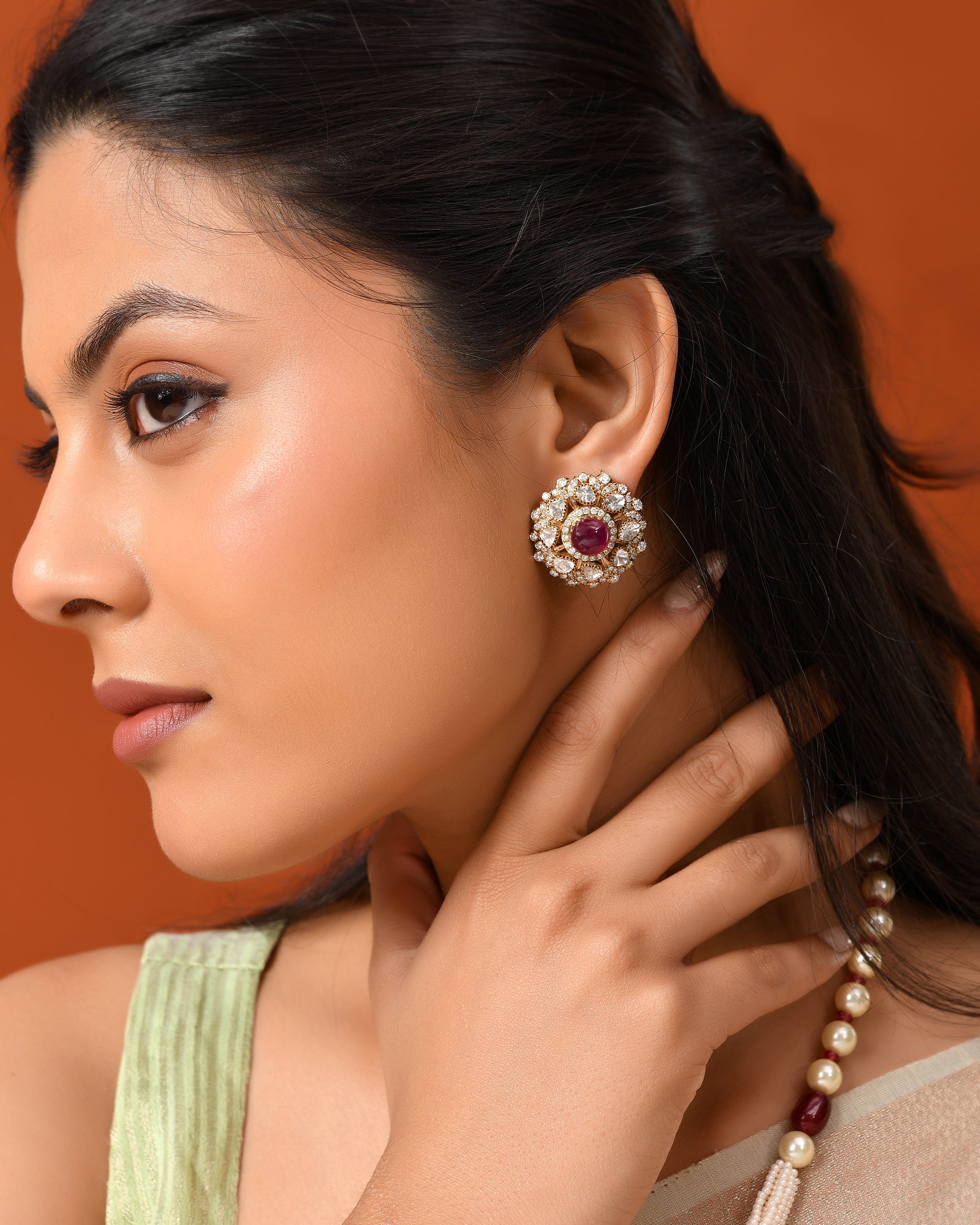 Diamond Polki ruby Stud