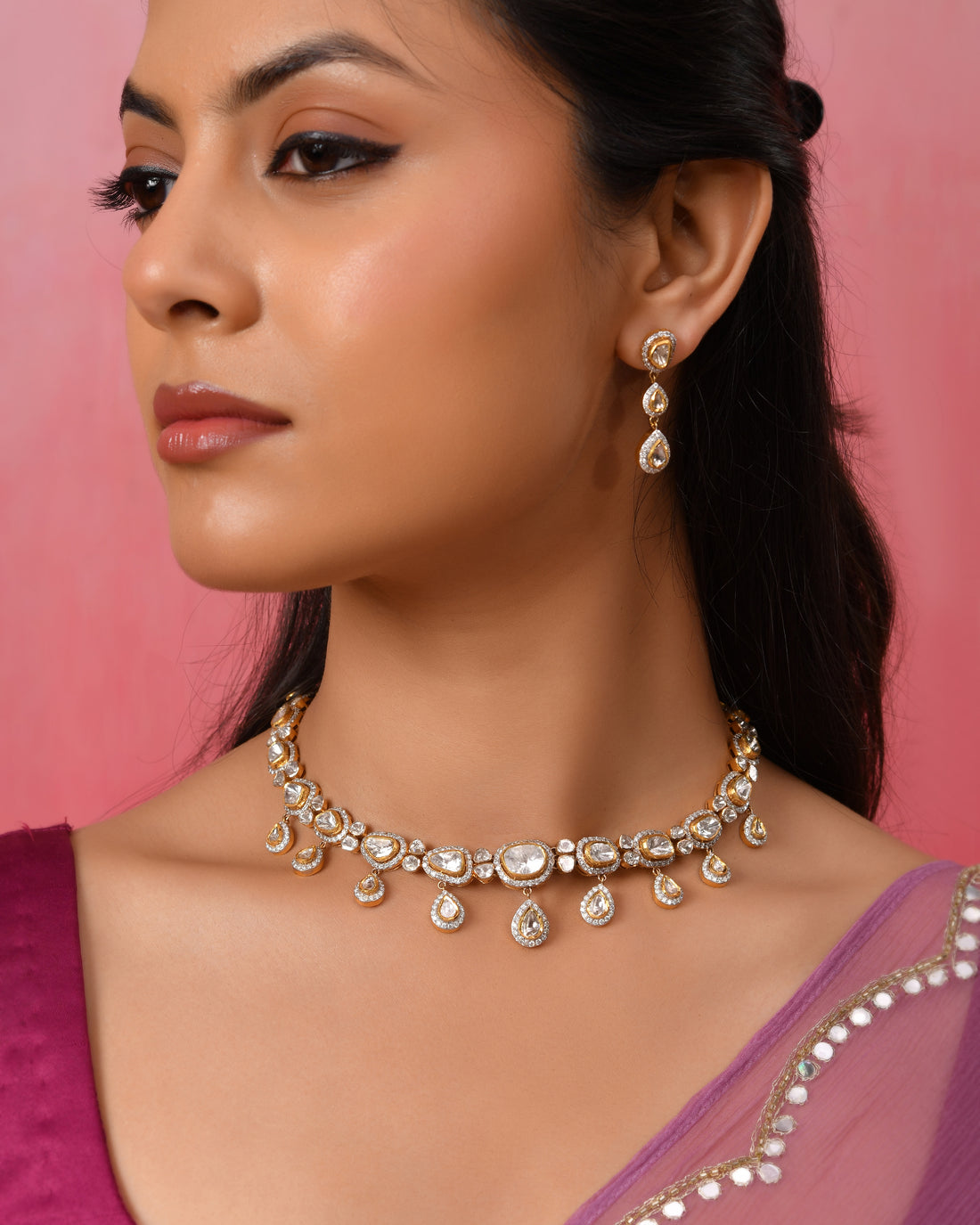 Diamond Polki Necklace Set