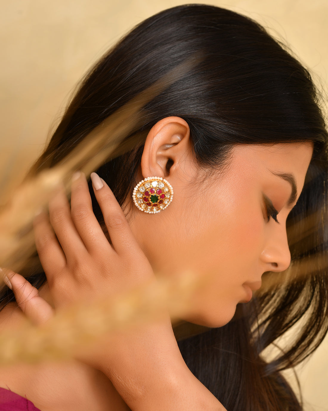 Polki Ruby Stud Earring