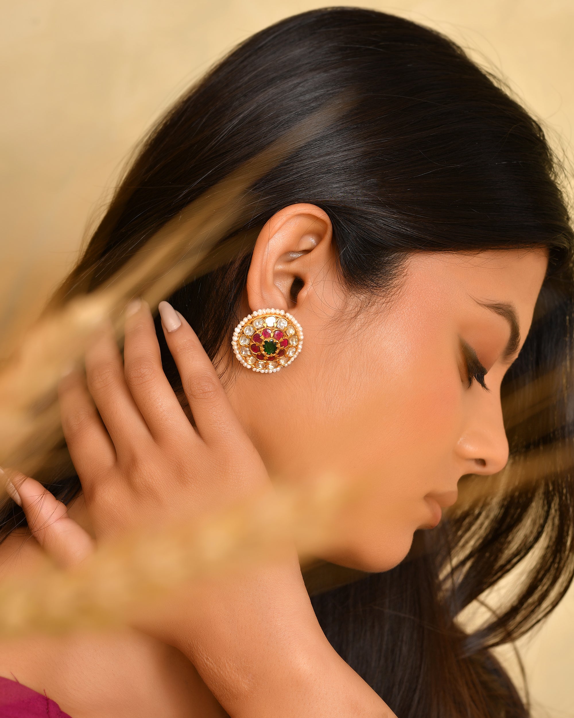 Polki Ruby Stud Earring