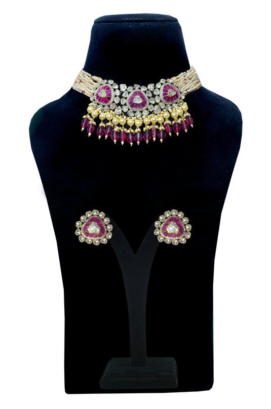 RUBY DIAMOND POLKI CHOKAR NECKLACE